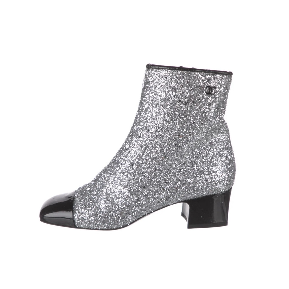 Chanel silver glitter ankle boots